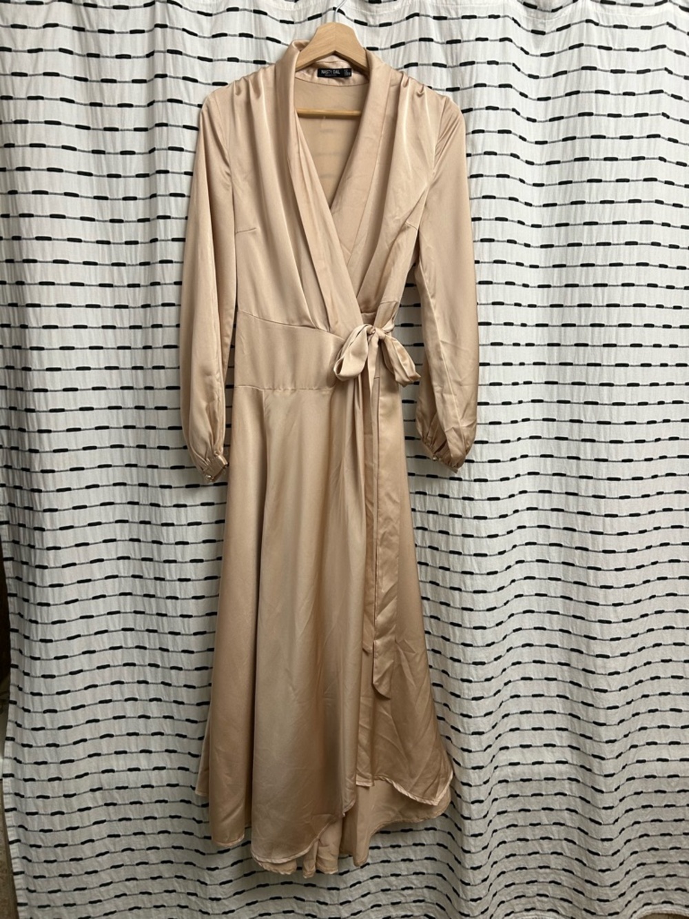 Nasty Gal Blush Beige Wrap Maxi Dress with Tie Waist